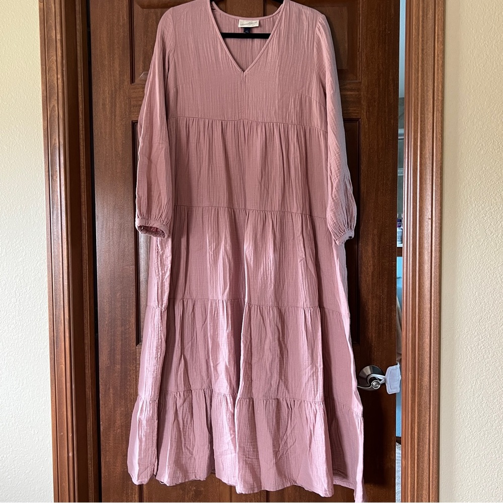 Universal Thread Cotton Gauze Long Sleeve Tiered Dress